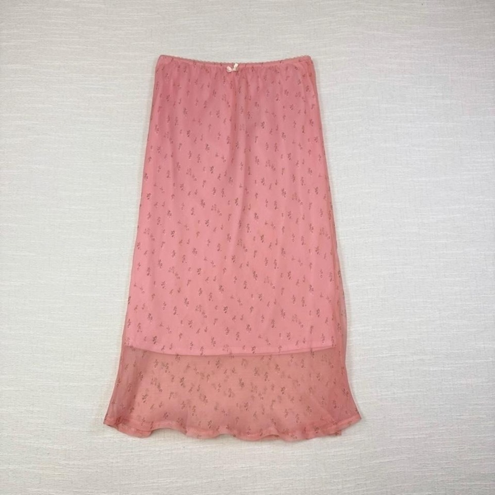 Y2K Pink Floral Mesh Midi Skirt Coquette Balletcore Fairy Womens S M cleangirl